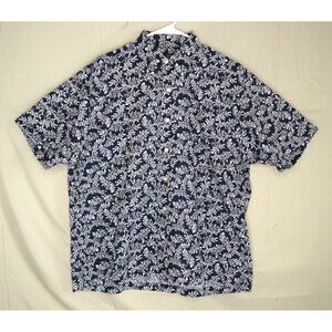 Brooks Brothers Shirt Button Up Floral Cotton Blue White Hawaiian Men's Large